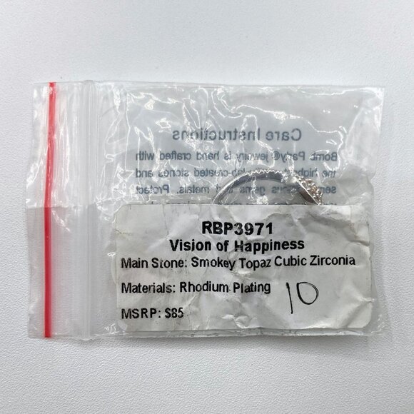 Bomb Party Ring RBP3971 Vision Of Happiness Smokey Topaz CZ Sz 10 Rhodium Plated - Picture 6 of 6